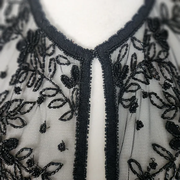 SCALA NWT Vintage Sheer Black Beaded Long Sleeve Evening Jacket / Bolero Sz: L - Picture 4 of 8